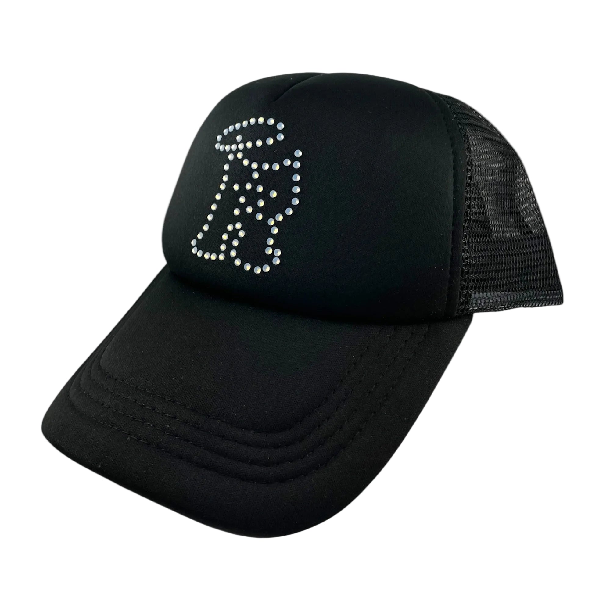 R-Logo Strass Trucker Hat Black/Light Opal Blue