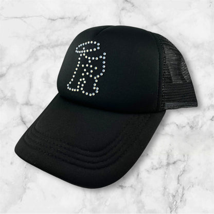 R-Logo Strass Trucker Hat Black/Light Opal Blue