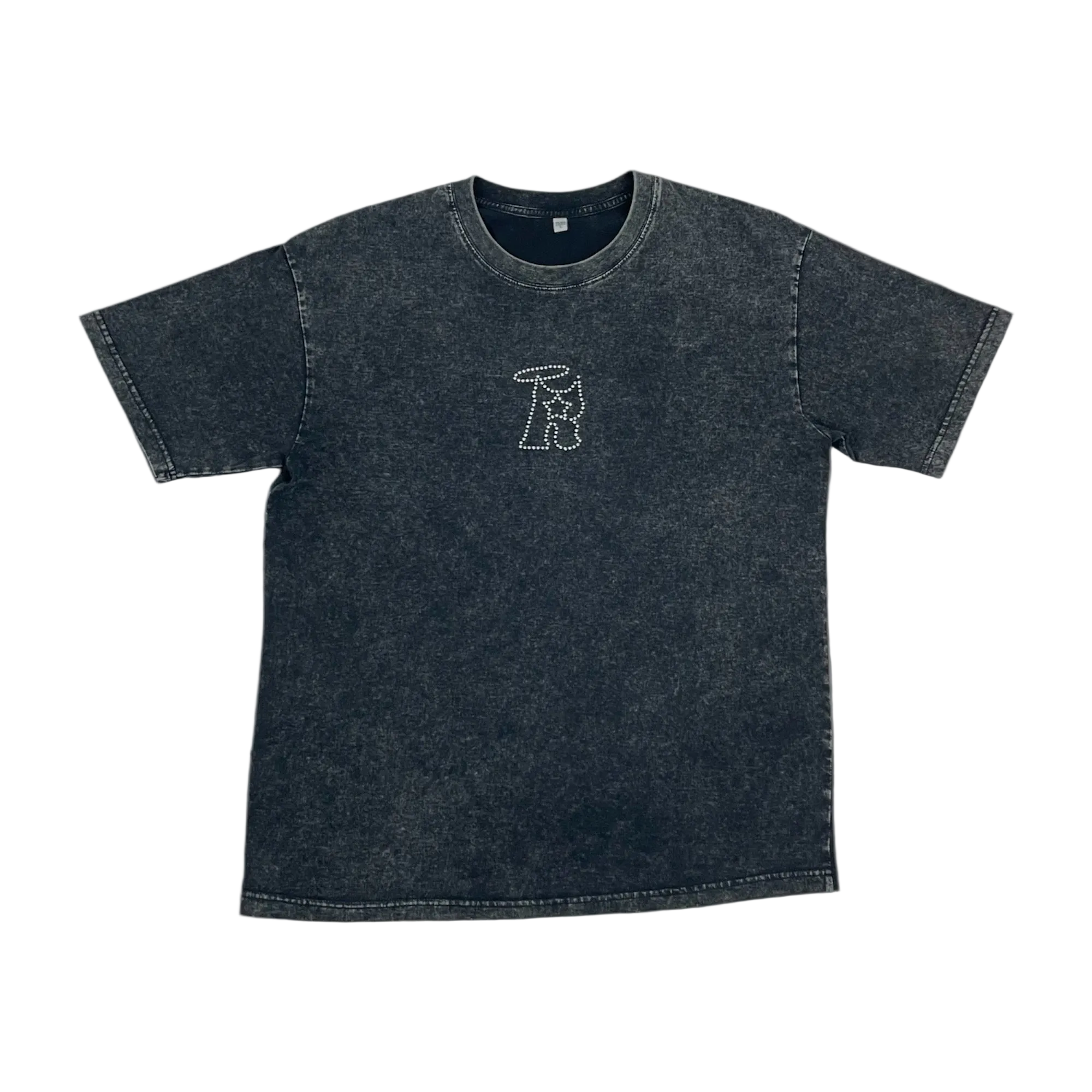 R-Logo Rhinestone Tee (Black Acid Wash)