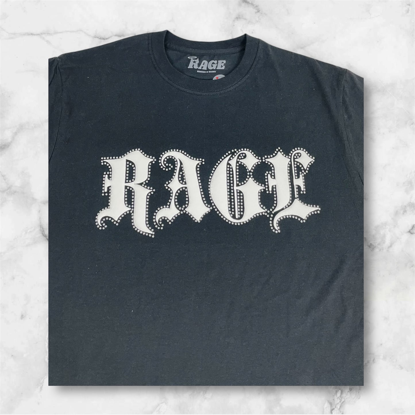 Rage Puffstone Tee (Black, Rhinestone + Puff)