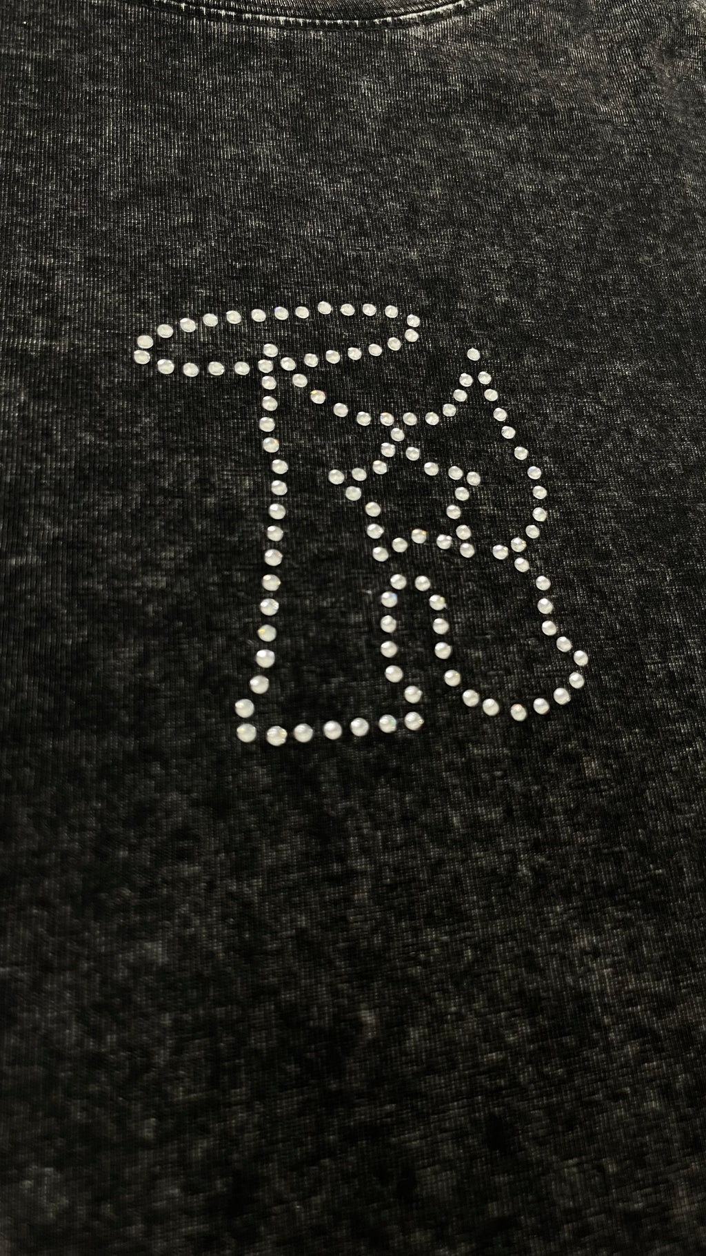 R-Logo Rhinestone Tee (Black Acid Wash)